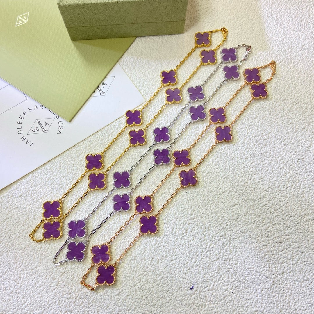 Mysitc CLOVER 10 MOTIFS PURPLE VIOLET NECKLACE
