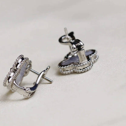 [Mystic]CLOVER MEDIUM 1 MOTIFS  WHITE MOP EARRINGS SILVER