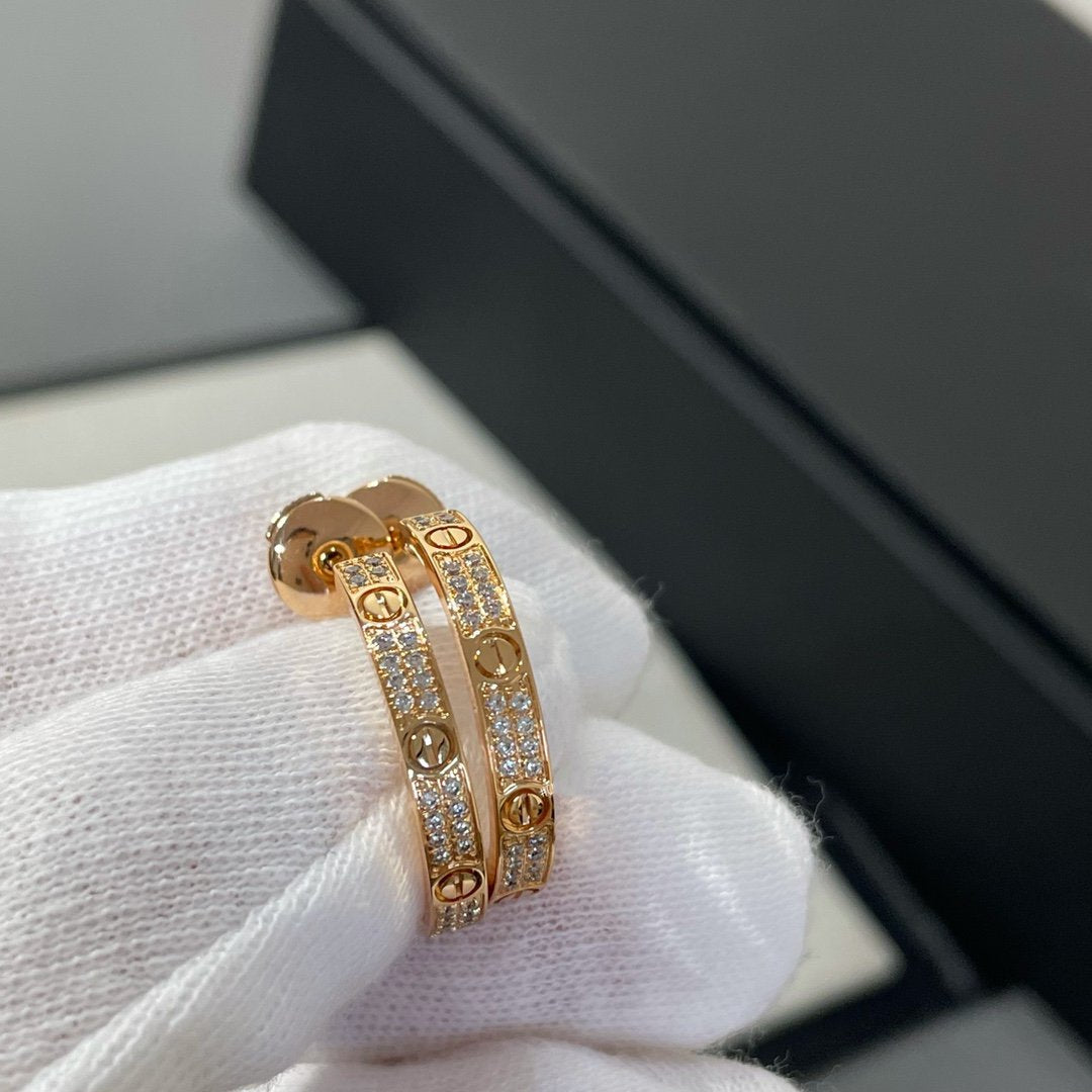 [Mystic]LOVE DIAMOND PINK GOLD HOOP EARRINGS