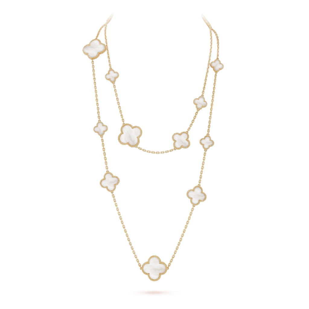[Mystic]CLOVER 16 MOTIF WHITE MOP GOLD NECKLACE