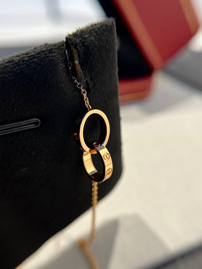 [Mystic]LOVE NECKLACE DOUBLE RING PINK GOLD