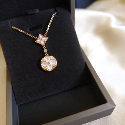 [Mystic]STAR AND SUN WHITE MOP 2 MOTIF PINK GOLD NECKLACE