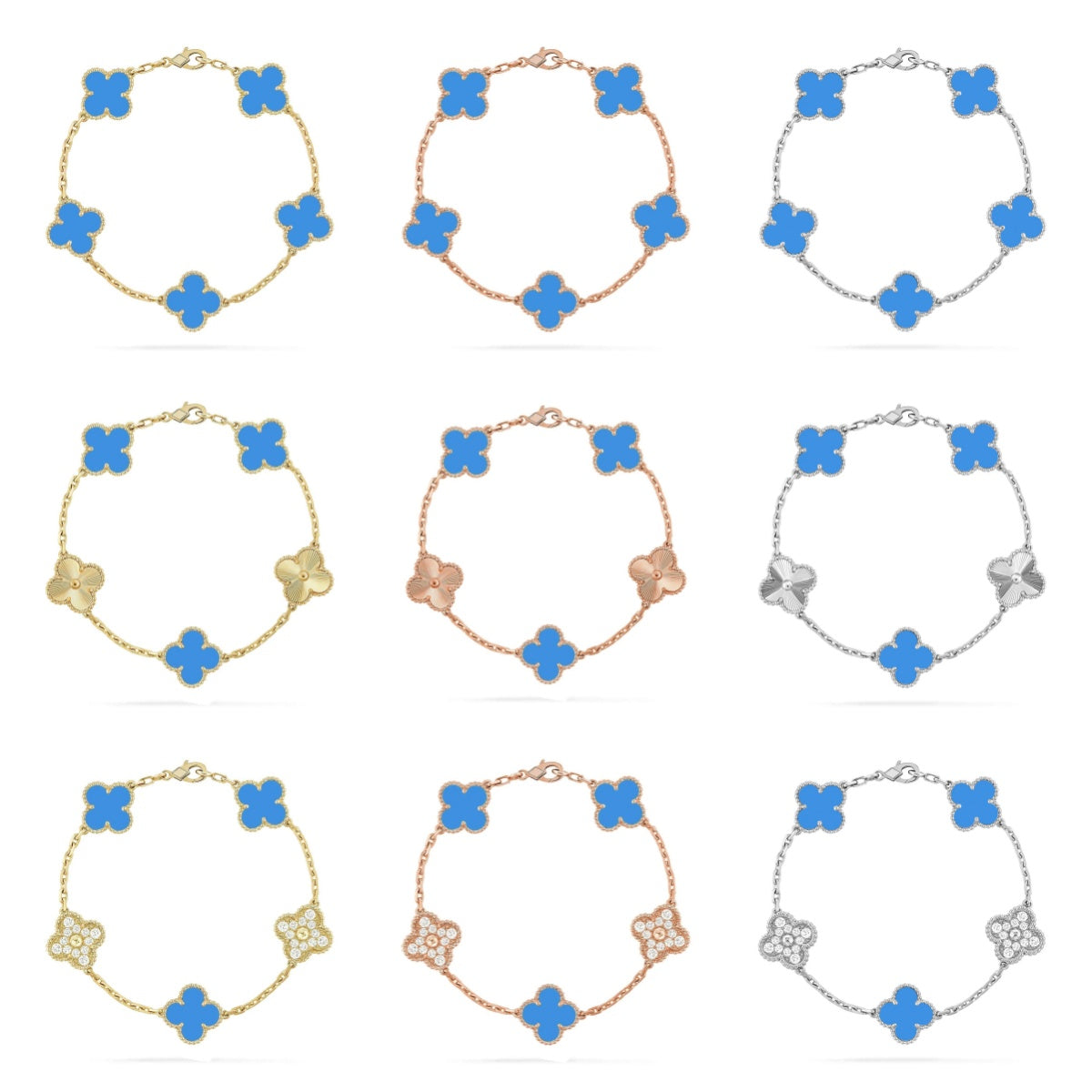 [Demi jewelry] CLOVER 5 MOTIF BLUE AGATE BRACELET COLLECTION-new