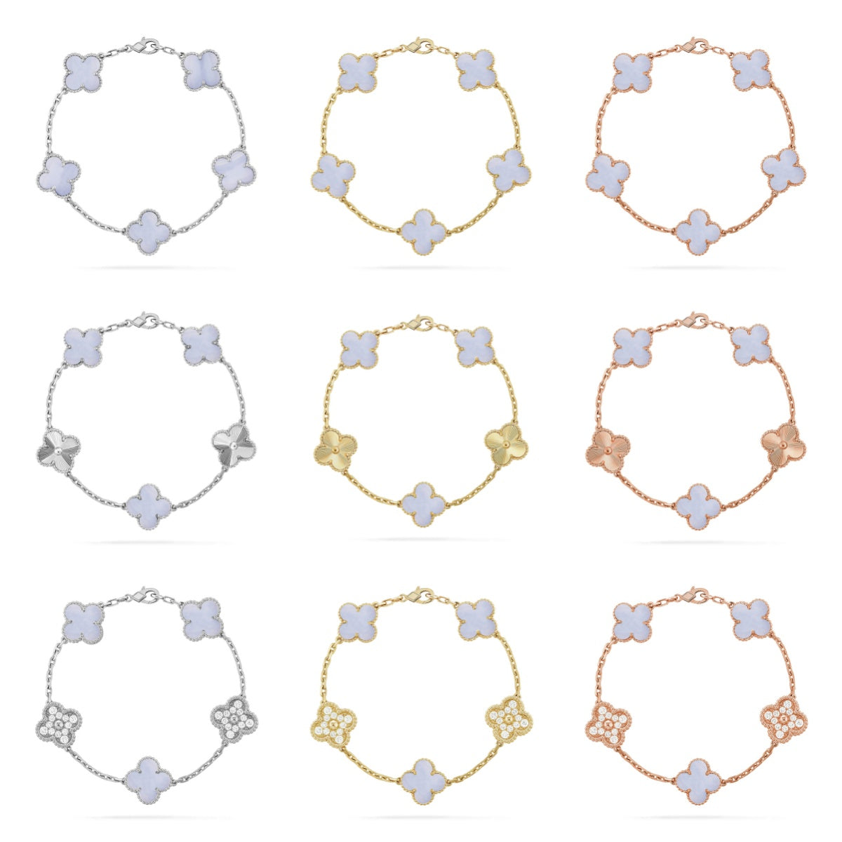 [Demi jewelry] CLOVER 5 MOTIF PURPLE CHALCEDONY BRACELET COLLECTION-new