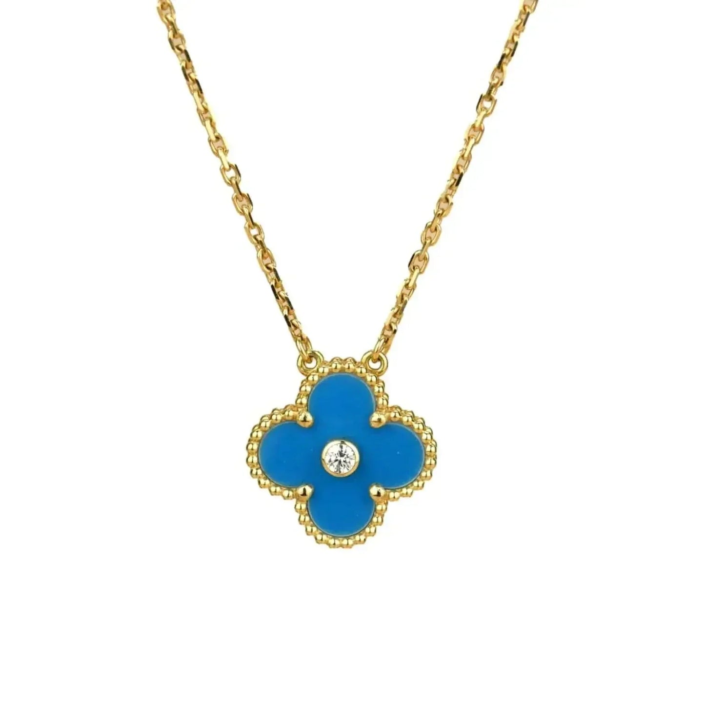 [Mystic]CLOVER 15MM DIAMOND AND BLUE AGATE NECKLACE