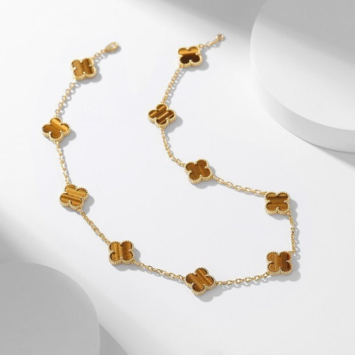 [Mystic]CLOVER 10 MOTIFS TIGER EYE NECKLACE