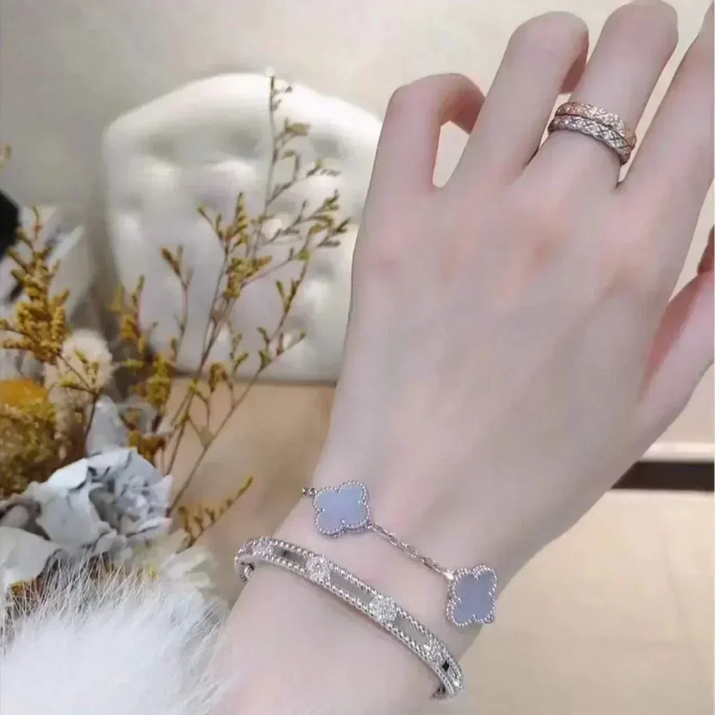 [Demi jewelry] CLOVER 5 MOTIF PURPLE CHALCEDONY BRACELET COLLECTION-new