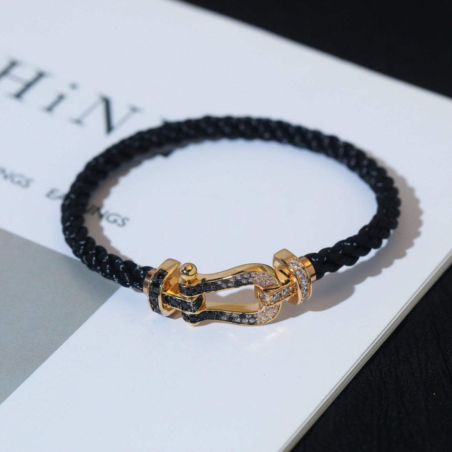 [Mystic]FORCE LARGE HORSESHOE BLACK WHITE DIAMOND BRACELET SILVER