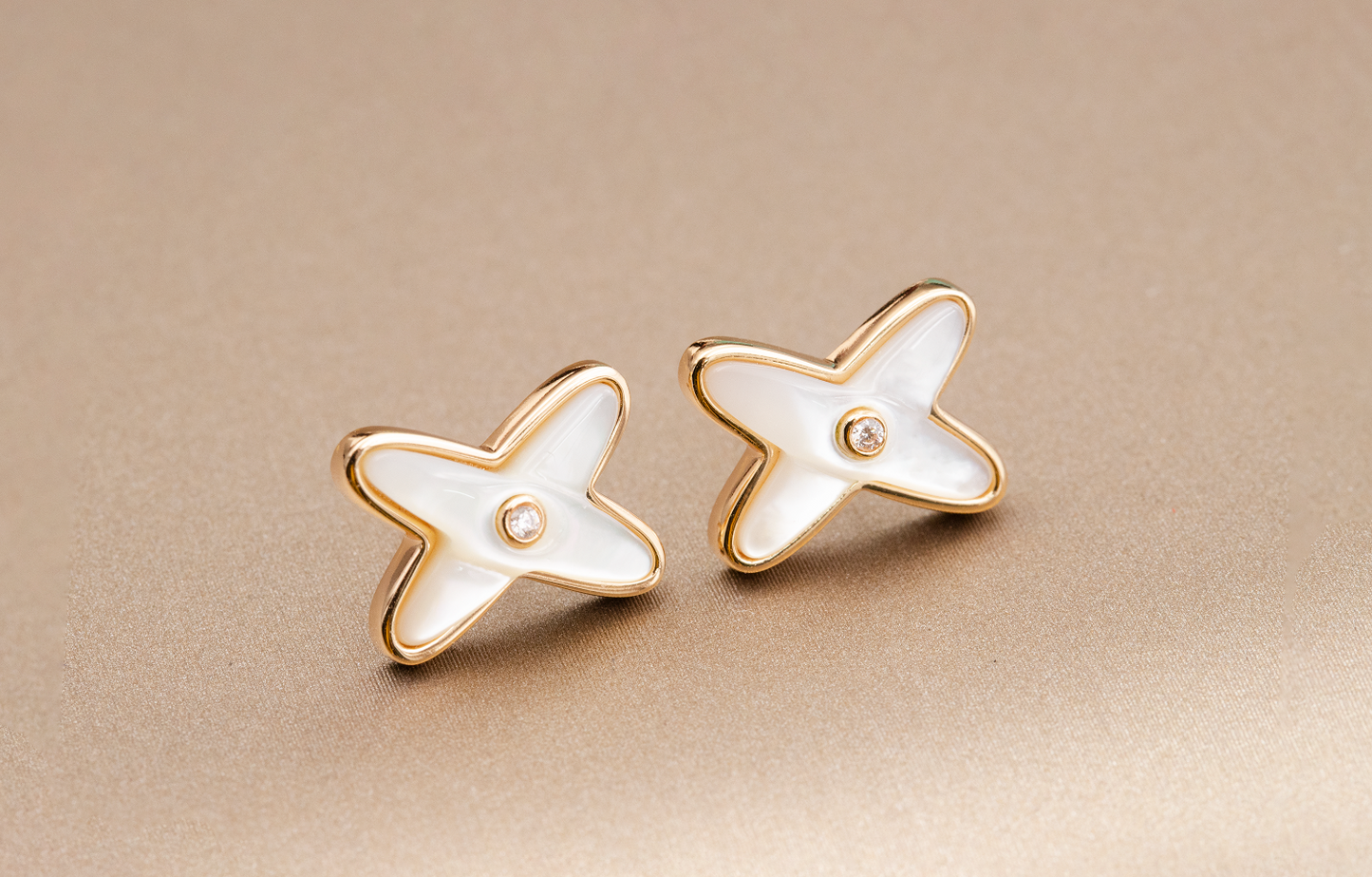 [Mystic]JEUX DE WHITE MOP ROSE GOLD DIAMOND EARRINGS