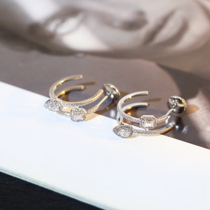 [Mystic ]CREOLES MY TWIN 2 RANGS SILVER DIAMOND EARRINGS