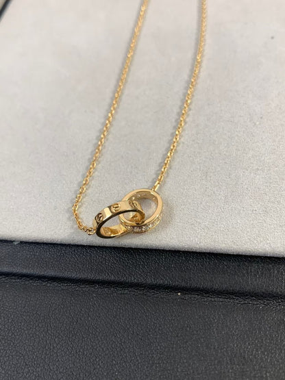 [Mystic]LOVE NECKLACE DOUBLE RING Double-Circle Diamond Belt  GOLD