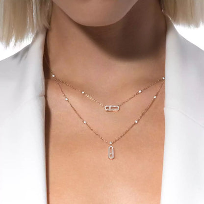 [Mystic ]2 Rows Rose Gold Diamond Pave_ Necklace Move Uno