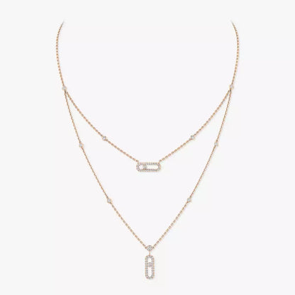 [Mystic ]2 Rows Rose Gold Diamond Pave_ Necklace Move Uno