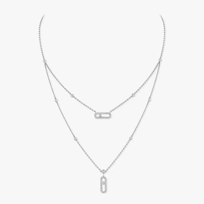 [Mystic ]2 Rows Rose Gold Diamond Pave_ Necklace Move Uno