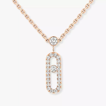 [Mystic ]2 Rows Rose Gold Diamond Pave_ Necklace Move Uno