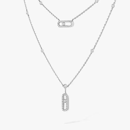 [Mystic ]2 Rows Rose Gold Diamond Pave_ Necklace Move Uno