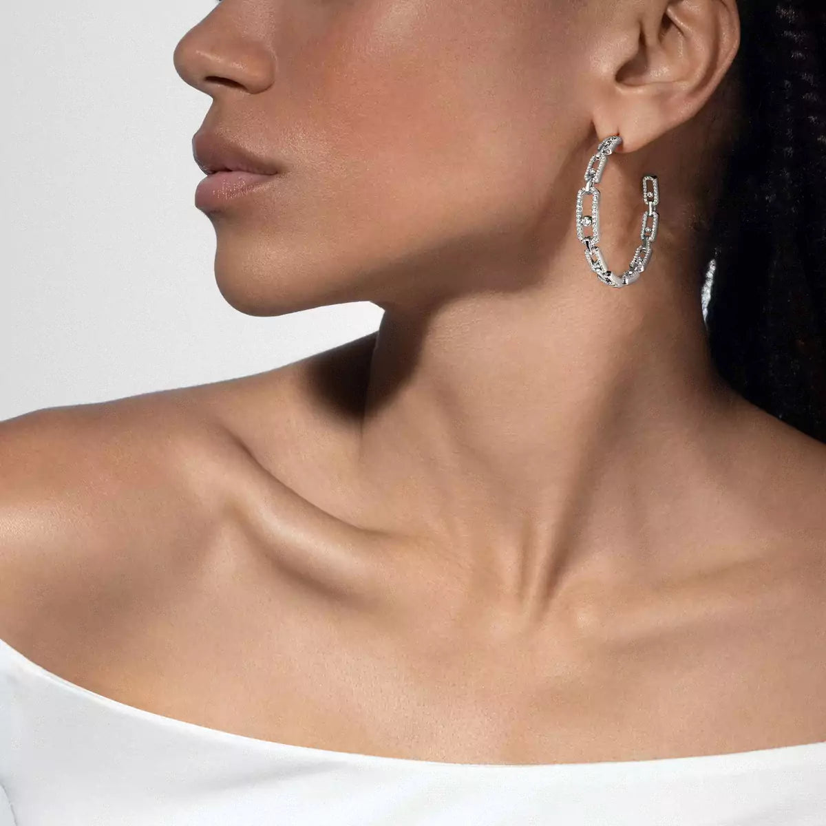 [[Mystic ]Move Link Diamond Hoop Earrings