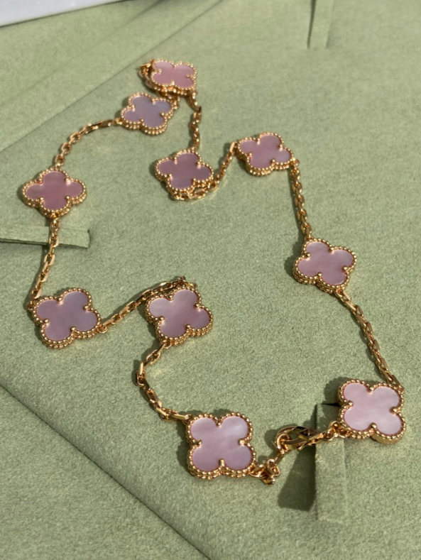 [Mystic]CLOVER 10 MOTIFS PINK CLAM NECKLACE