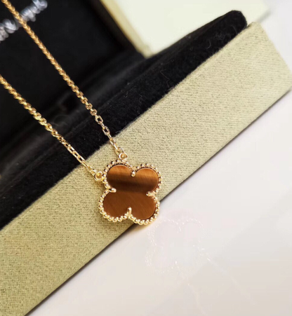 [Mystic]CLOVER 15MM TIGER'S EYS SINGLE FLOWER NECKLACE